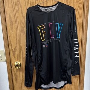 Fly Racing lite hydrogen Men’s Black Long-Sleeve Jersey with Multicolor Logo